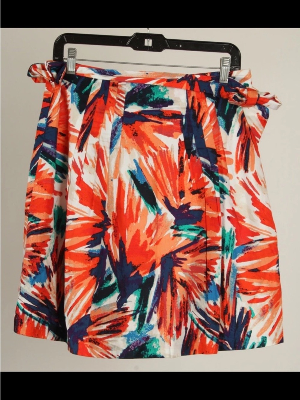 Ann Taylor Skirt Women’s 8P Orange Blue White A Line Pleated Belted 100% Cotton
